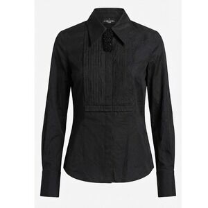 J Mendel Paris Womens Black Pleated Bib Beaded Collar Crinkle Shirt Small